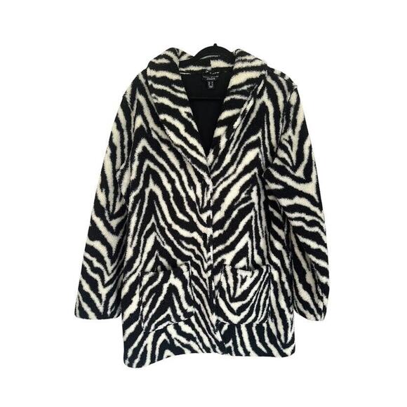 Susan Graver Weekend Reversible Sherpa Polar Fleece Coat Zebra Black Size Large - Picture 3 of 7